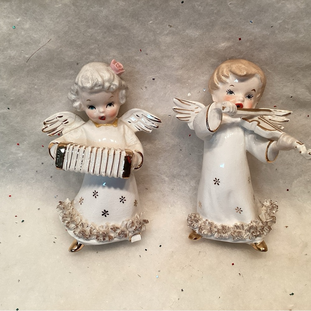 Fine A Quality Christmas Angels Musicians Violin Accordian Spaghetti Japan READ!